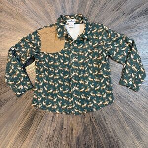 BlueQuail Kids Deer Print Long Sleeve Shirt | Quilted Yoke | UPF 50+ | Size 3T